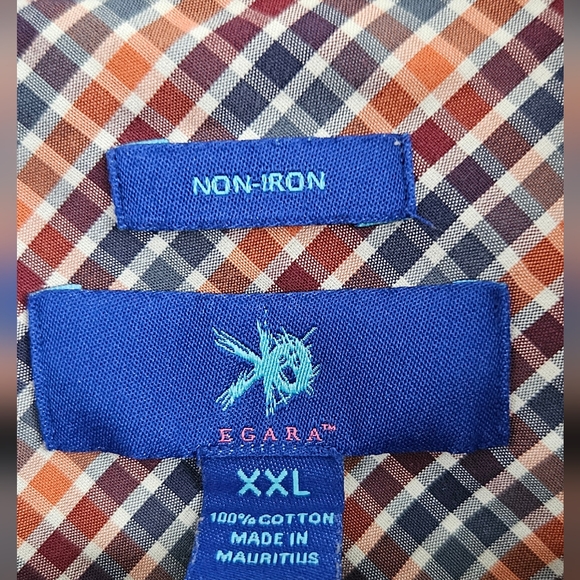 Egara Mens Warehouse XXL Button Dress Shirt Non-Iron Fall Colors Orange Blue - Picture 8 of 11